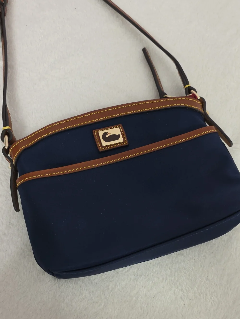 Dooney & Bourke Navy Blue Crossbody Bag Leather Trim Shoulder Purse